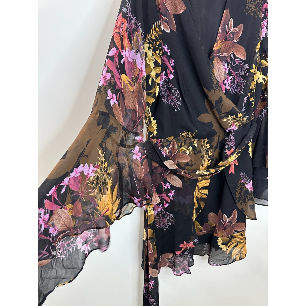 City Chic Malaga Floral Print LS Faux Wrap Dress Black Gold Plus Size 18 - Picture 3 of 12
